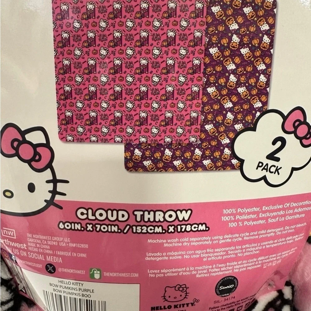 Hello Kitty Halloween Blanket Bundle 2 Pack NEW Throw Fleece Boo Candy Pumpkin
